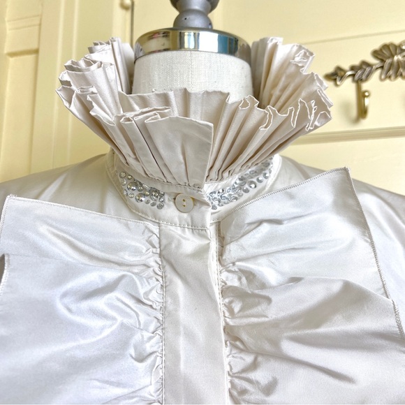 Blugirl Blumarine Embellished Accordion Pleated Collar Blouse - Picture 3 of 13